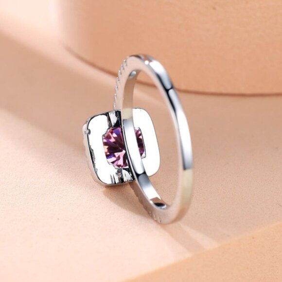 Sterling Silver 925 Pink Sapphire & Moissanite Halo Ring - Picture 5 of 6